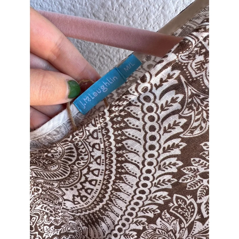 J. McLaughlin Brown Paisley Linen Poncho Top Coverup - Picture 6 of 6